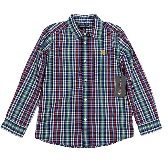 US Polo Assn Poplin Long Sleeve One Pocket Button Down Shirt Boys L 10-12 New - Picture 1 of 7